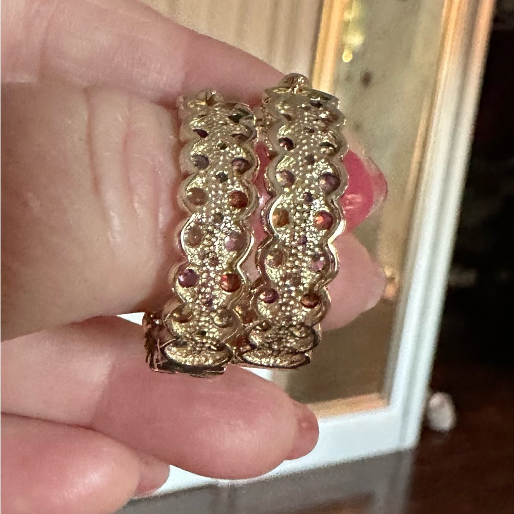 VIBRANT 10K GEMSTONE HOOP EARRINGS -12.5 GRAMS !! - Picture 2 of 15